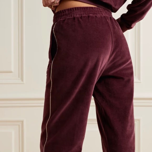 SPORTY & RICH - Velour 2 Pc Tracksuit in Burgundy/White Contrast MSRP $435 BNWT - Picture 8 of 11